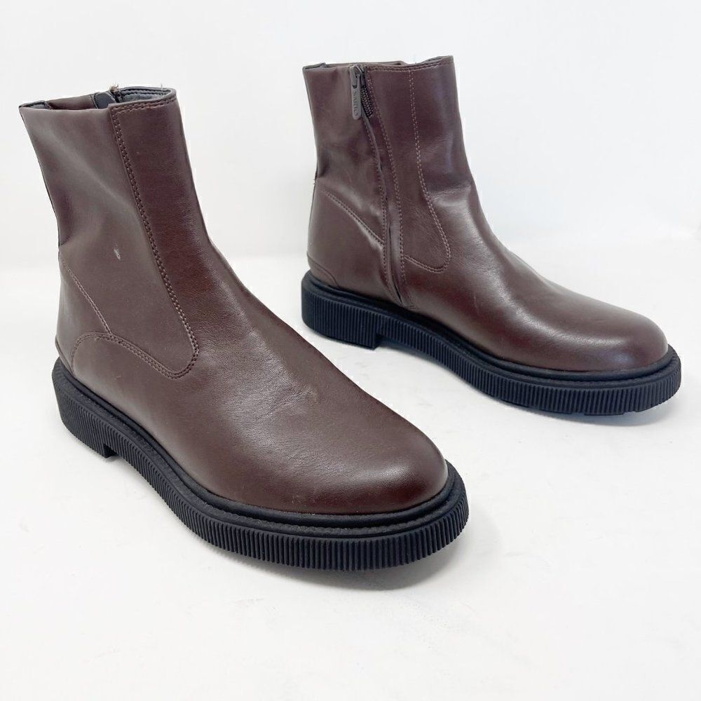 Franco Sarto A-Jinta Faux Leather Brown Lug Combat Boot Booties Size 10